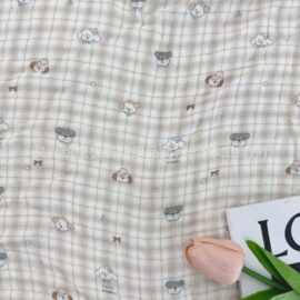 双层棉布绉布纯棉纱布数码直喷印花格子狗睡衣家居服爬服童装布料
