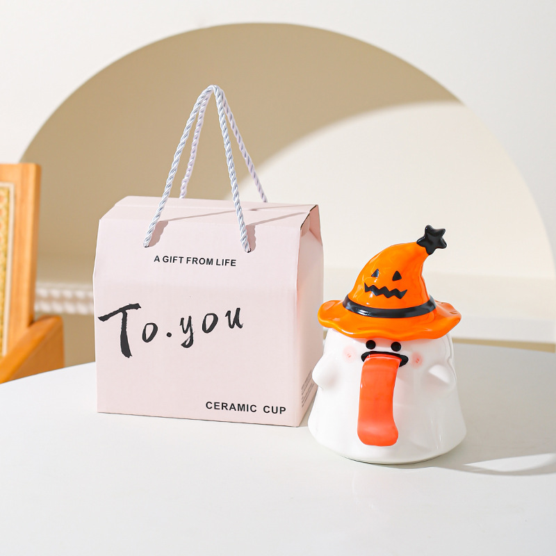 Taza fantasma extraña con tapa de marca taza de cerámica regalo de Halloween taza de café de oficina de alto valor