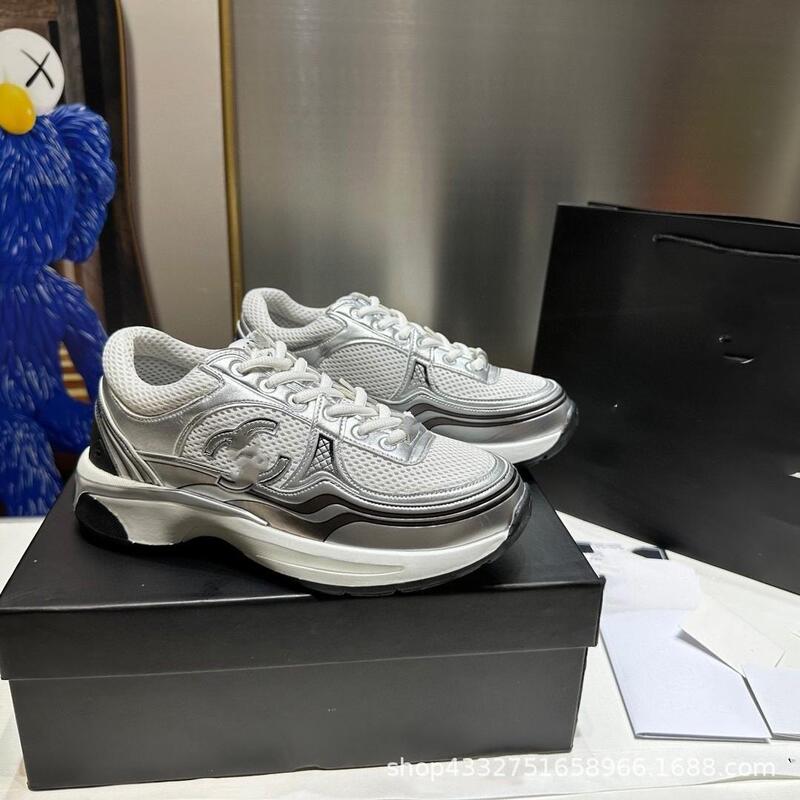 2026 New Cross-Border 23C Chanel-Style Silver-Toe Dad Shoes Thick-Soled Sneakers Unisex Genuine Leather Casual Shoes 1 2026 New Cross-Border 23C Chanel-Style Silver-Toe Dad Shoes Thick-Soled Sneakers Unisex Genuine Leather Casual Shoes 1