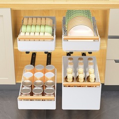 Home Storage Organization Multi-functional with Nano Adhesive Tape, Pull-out Sink Under Cabinet Dish and Bottle Jar Storage Basket