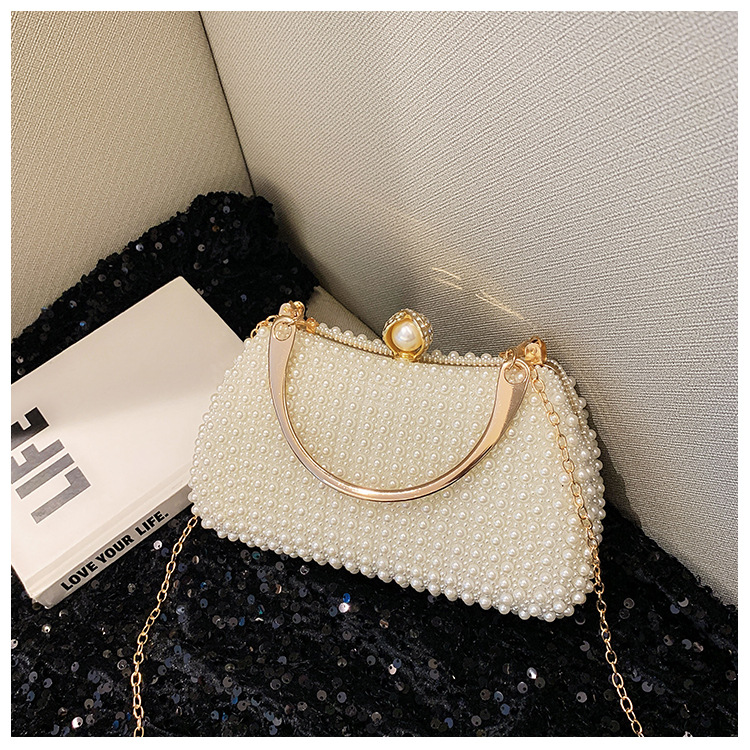 New pearl lady's handbag, banquet dress crossbody bag, elegant socialite dinner bag, high-end underarm bag wholesale undefined