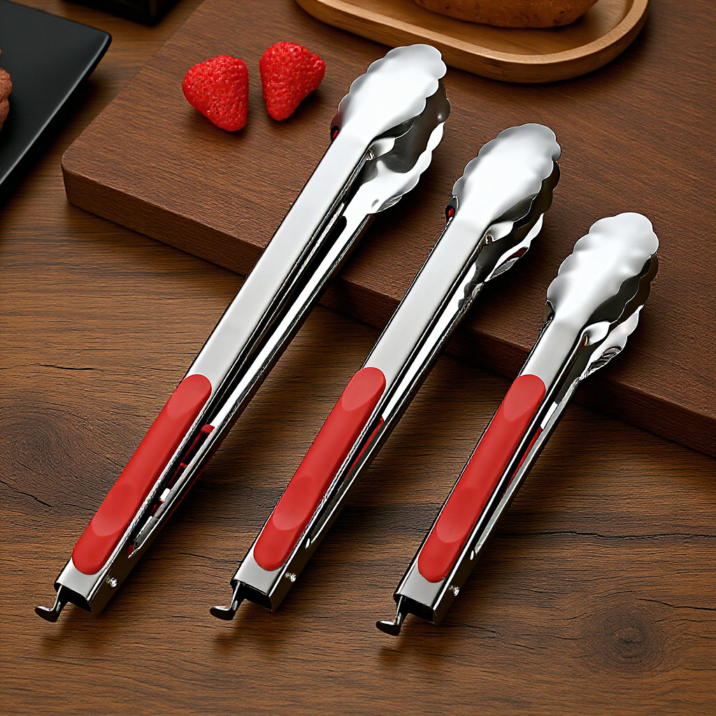 Stainless Steel Red Handle Food Clip Food Clip Buffet Barbecue Anti-scalding Barbecue Clip Household Kitchen Bread Clip