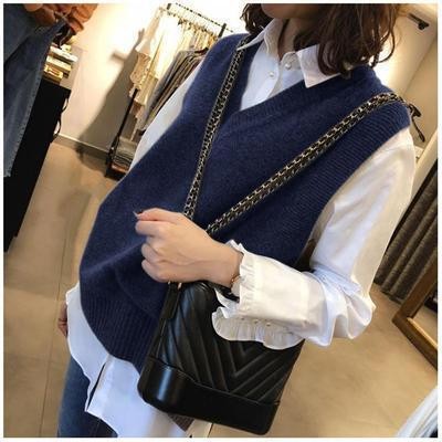 2022 Otoño e Invierno Nuevo estilo coreano Chaleco de Cachemira engrosado suéter con cuello en V sin mangas chaleco Chaleco de mujer
