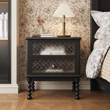 新款中式床边柜实木原木中古风小户型卧室抽屉带玻璃边柜角柜