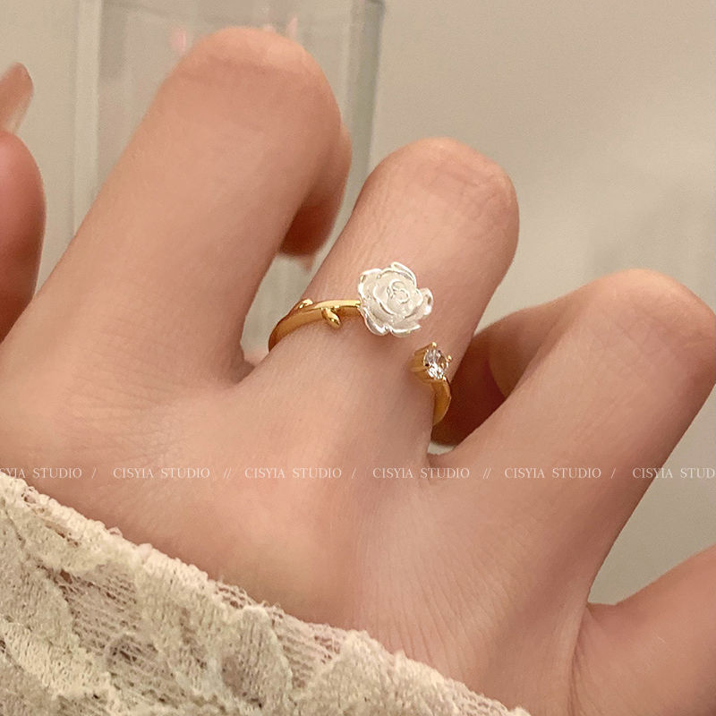 Accessory, small design ring, flowered, high-quality style, simple and elegant design