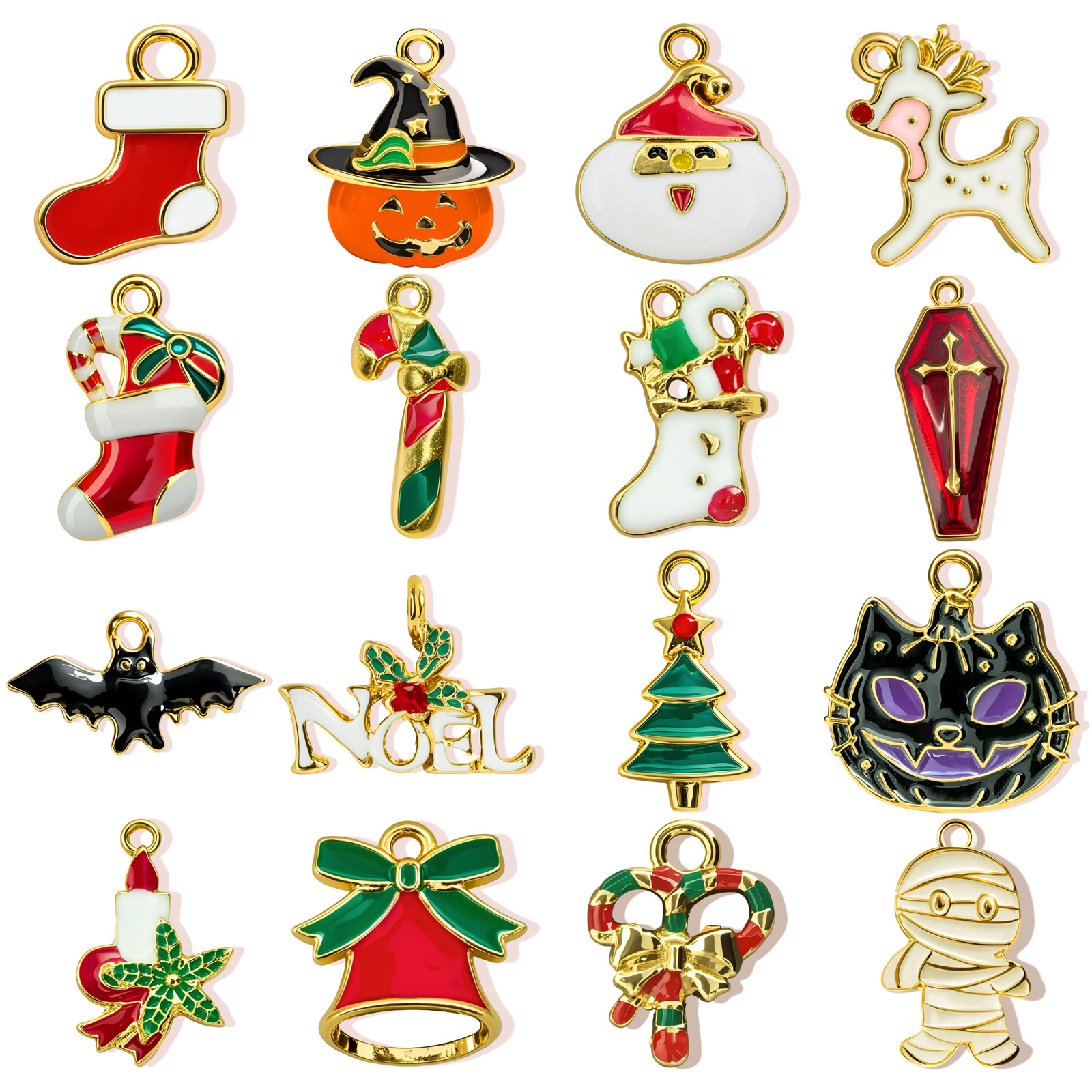 亚马逊外贸新款合金圣诞老人圣诞节元素吊坠项链手链百搭饰品配件