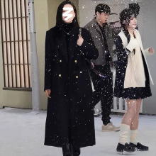 秋冬新款大码女装黑色长款加棉毛呢大衣200韩版胖mm宽松过膝AA063
