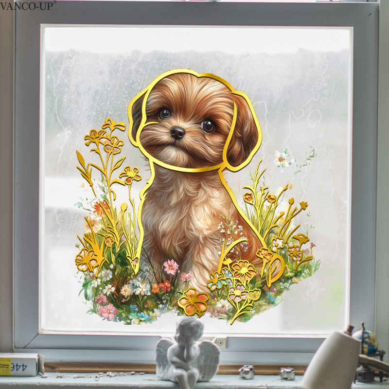 Ca20103 Puppy Flower Decoration Gold Foil Window Sticker Bedroom Bathroom Living Room Window Home Decoration Self-Adhesive Wall Sticker Ca20103 Puppy Flower Decoration Gold Foil Window Sticker Bedroom Bathroom Living Room Window Home Decoration Self-Adhesive Wall Sticker