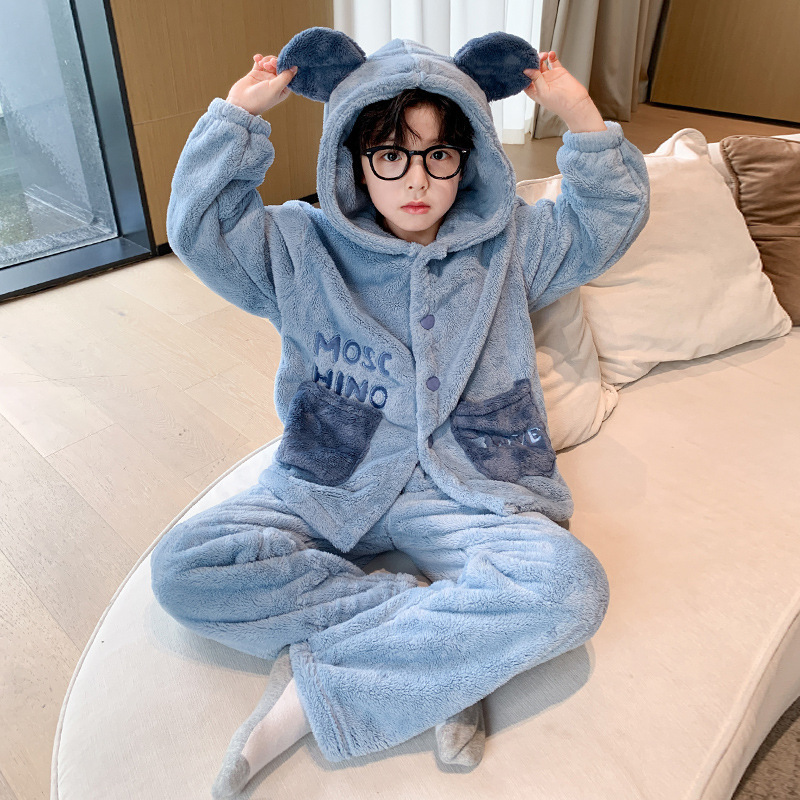 Children's Clothing Boys' Double-Sided Arctic Velvet Home Clothes Set 2025 New Style Medium and Large Kidsren's Boys' Cartoon Pajamas Winter Clothing