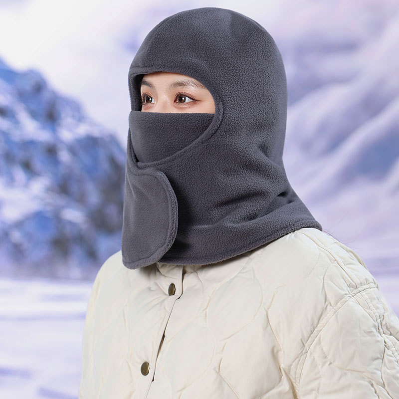 户外抓绒风雪帽子女士秋冬季围脖口罩连体帽户外骑电车滑雪保暖帽|undefined