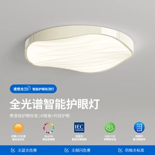 全光谱法式奶油风圆形波浪吸顶灯卧室书房儿童房温馨护眼LED灯具