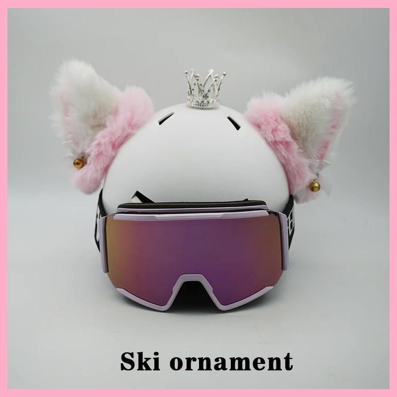 Cool Handmade Detachable Ski Helmet Decoration Electric Motorcycle Helmet Thick Fleece Cat Ears
