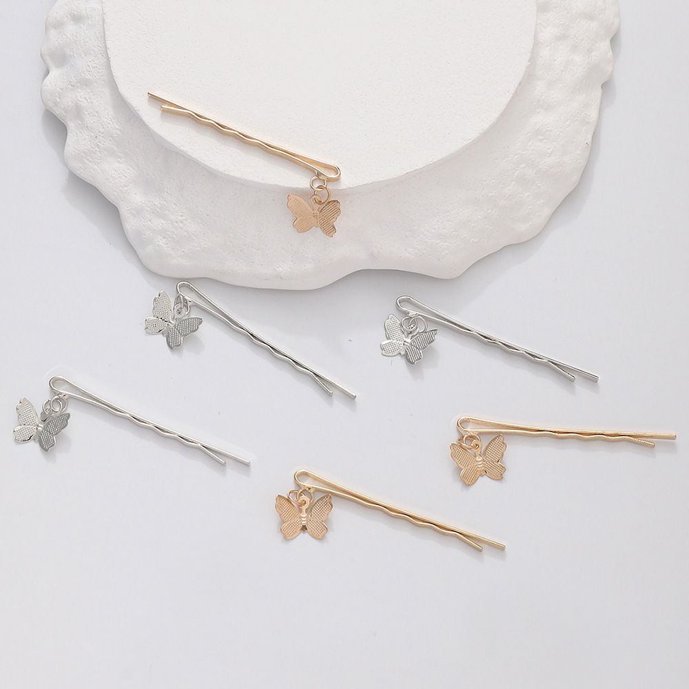 Cross-border European and American Women's Butterfly Hairpin Metal Pendant Children's Headwear Gold and Silver Personality Creative One-word Clip Six-piece Set