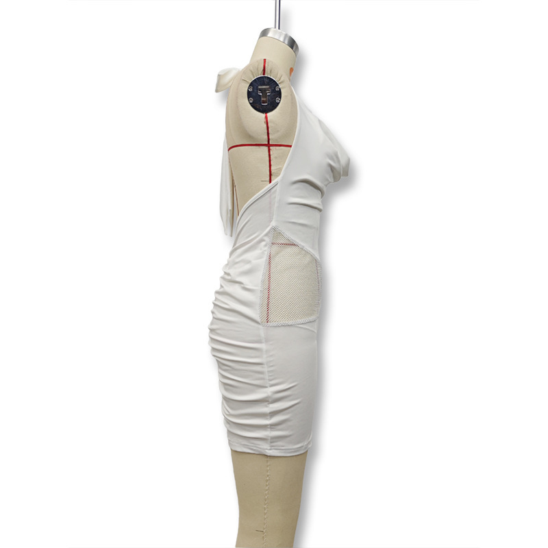 2025 primavera nuevos productos transfronterizos de mujeres europeas y americanas calientes estilo sexy correa de malla empalmada vestido de cuello image 4