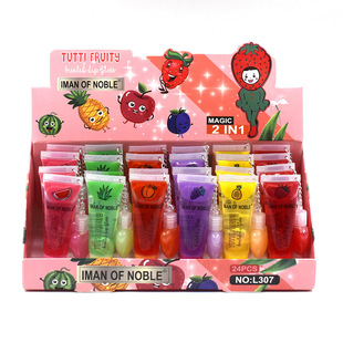 24 Packs of Cross-Border Export Lip Oil with Peach Heart Heart Transparent Colorless Lip Gloss Imanofnoble Soft and Moisturizing