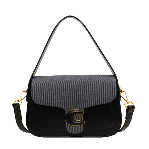 韩版小众时尚手提包包女2024新款简约撞色休闲小方包高级感斜跨包