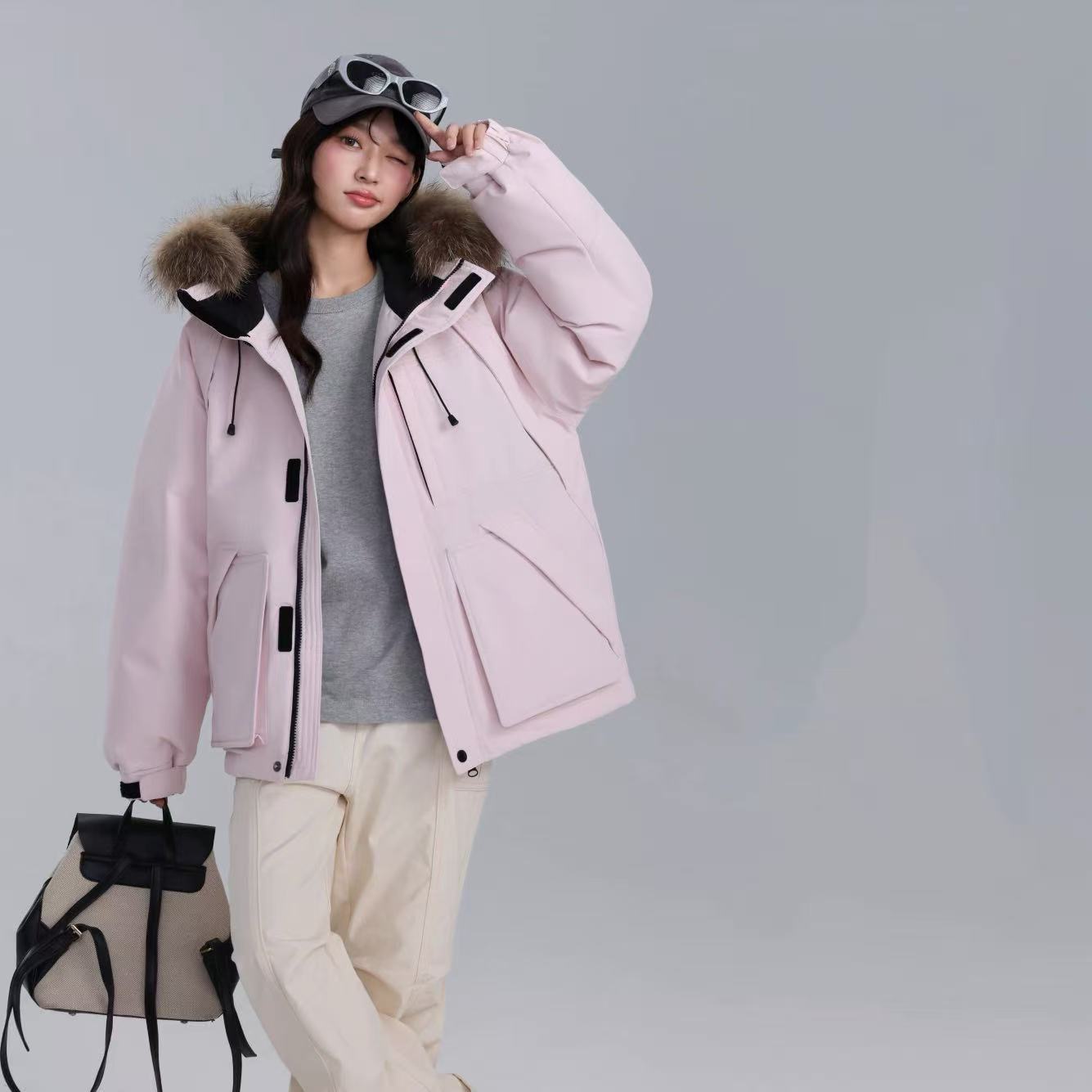 2025 chaqueta de plumón de acero blanco para mujeres de trabajo corto para superar la chaqueta de asalto de invierno gran abrigo de cuello de lana grueso y suelto image 6