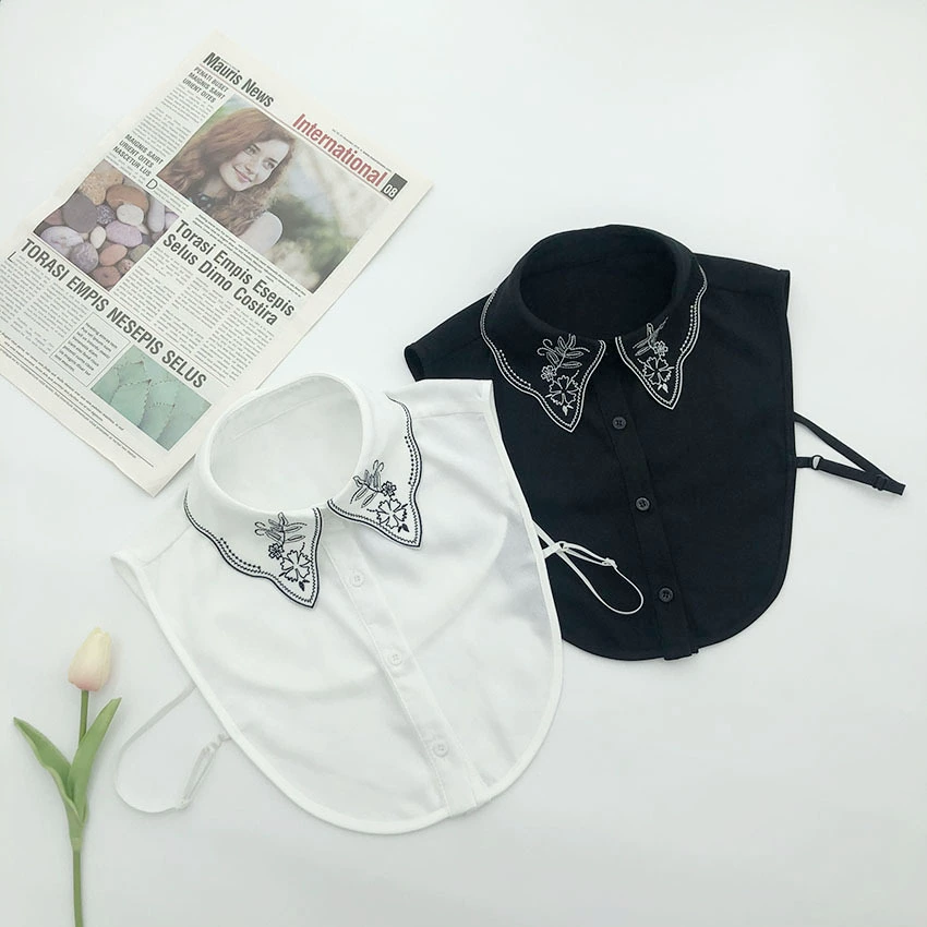 Новые горячие продажи шифоновые черно-белые вышитые аксессуары для одежды с ложным воротником на их фабрике есть множество аксессуаров для одежды с ложным воротником.