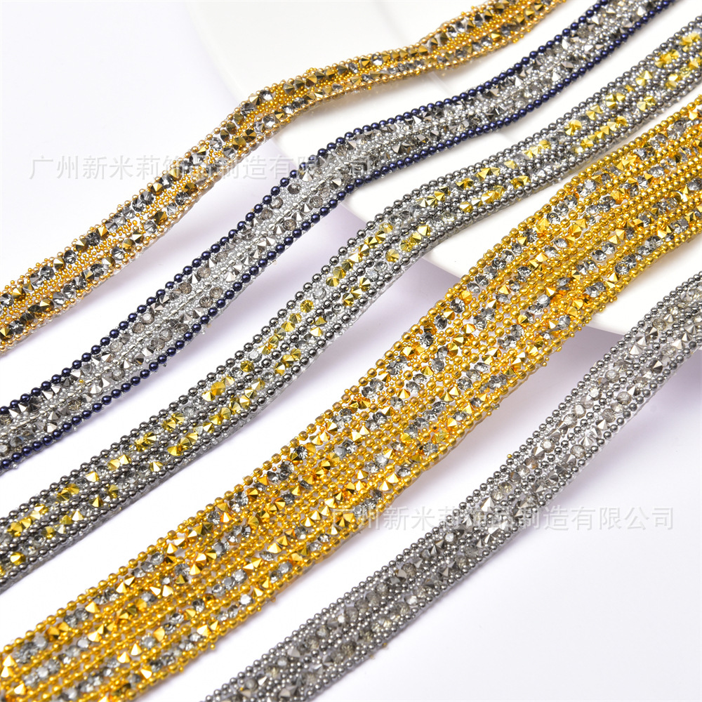 厂家直销 三排圆珠链烫钻带 服装辅料水钻条鞋包饰品配件装饰水晶