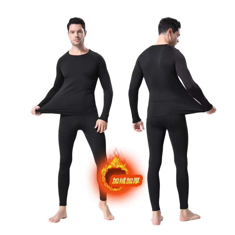 Winter Thermal Underwear Men's Set with Fleece, Constant Temperature, Tight-Fitting Base Layer, Quick-Dry, Suitable for Basketball, Sports Training, Fitness, and Casual Wear