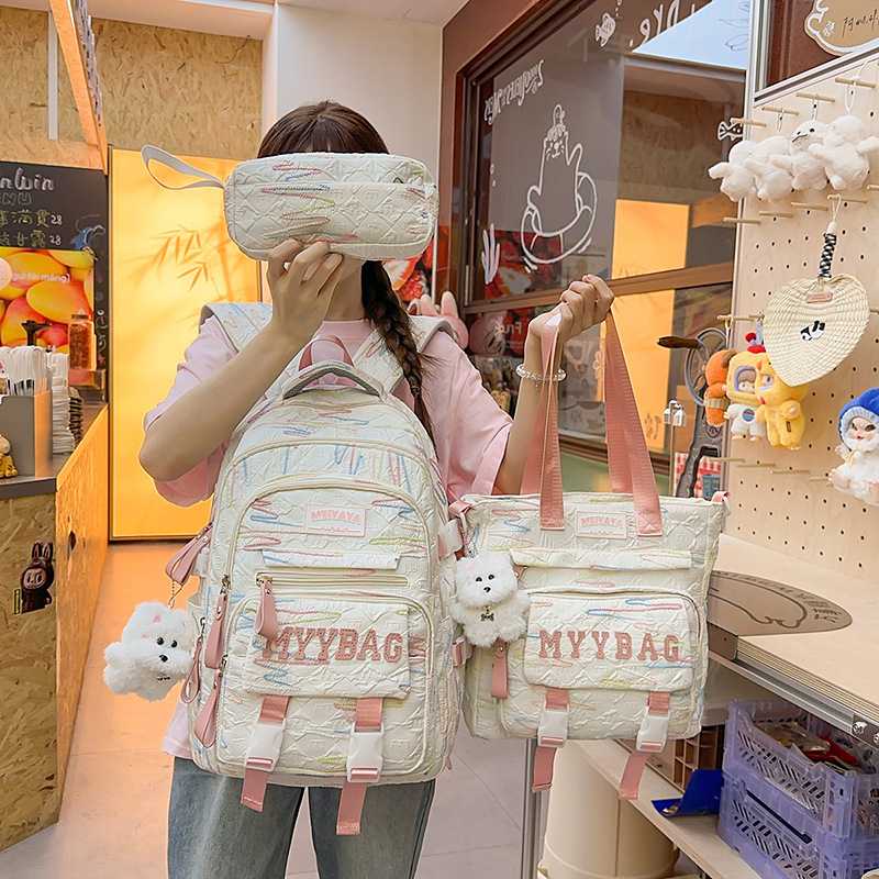 Backpack For Girls, Elementary Middle High School, Three-Piece Set, College Student Backpack, Large Capacity, Girls'_voghion.com