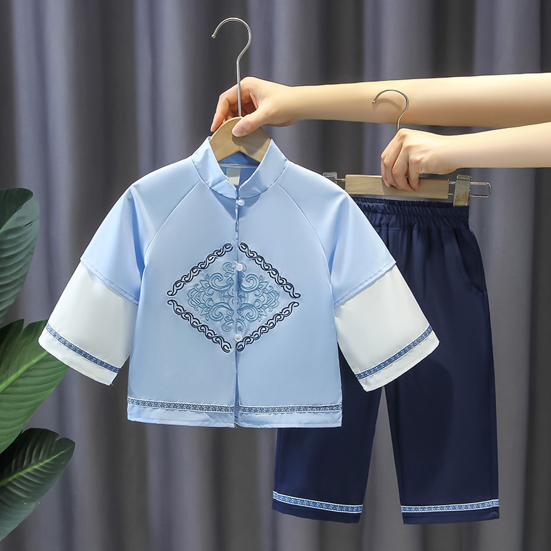 漢服兒童中國風唐裝套裝2024新款男童女童春秋季時尚民族風演出服