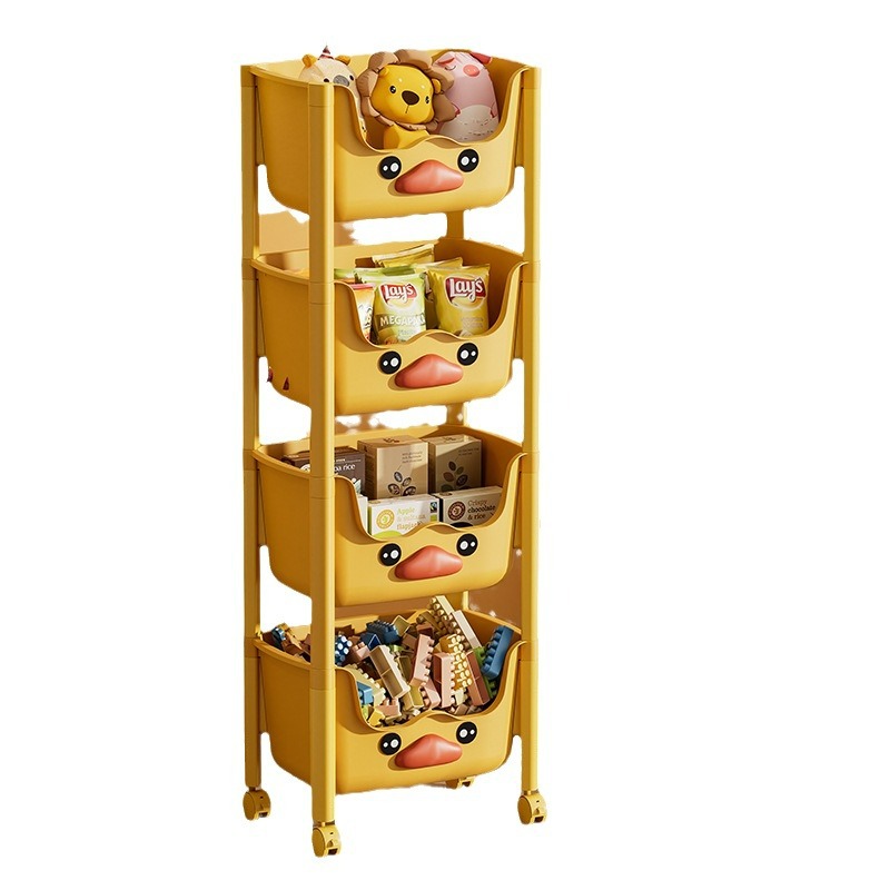 Pequeño pato amarillo estante de almacenamiento de juguetes para niños piso multi-capa hogar bebé almacenamiento estante de juguete clasificación simple caja de almacenamiento