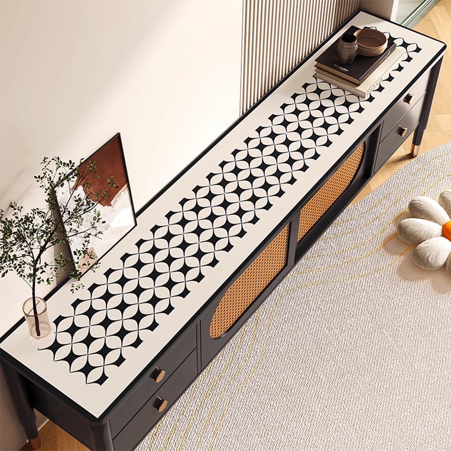 Lujo ligero TV gabinete mesa estera Luz de lujo de alto grado a prueba de aceite a prueba de agua desechable aparador gabinete de zapatos de tela estera de protección de escritorio