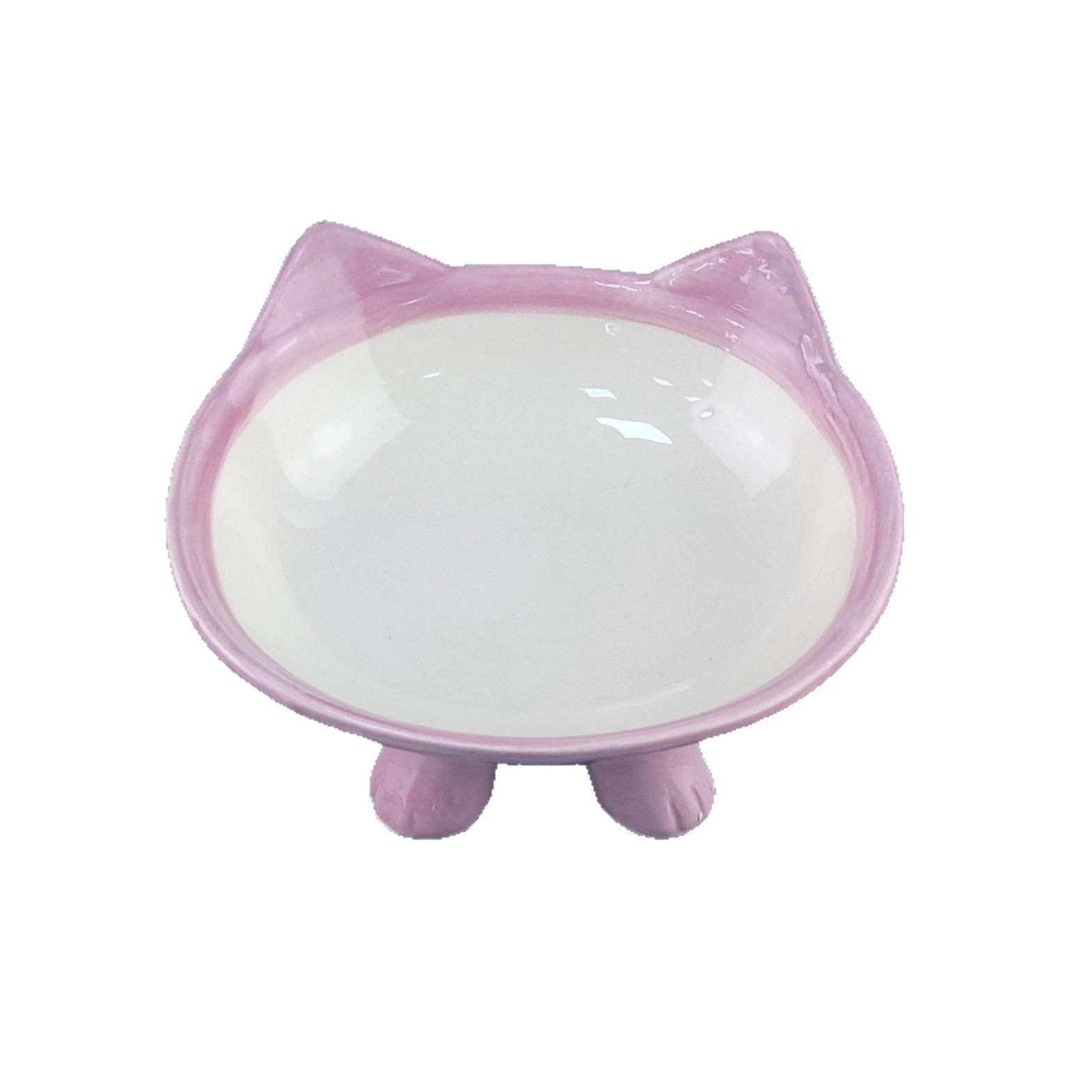 Oreja de gato rosa cuenco de gato cuenco de cerámica para mascotas de pie alto boca inclinada lavabo para gatos animal fácil de limpiar lindo lavabo de comida para mascotas de cerámica