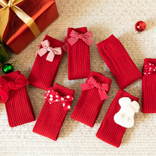 New Year's red girls' stockings, spring and autumn knee-high socks, children's Christmas cotton socks, children's socks, breathable
