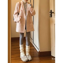 粉色呢子大衣女2025新款秋冬季高级感毛呢外套韩系小个子短款西装