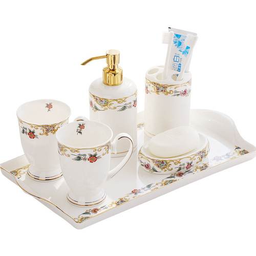 WBZ7 Light Luxury European Style Wedding Bathroom Set of Five Bathroom Items, Toothbrush, Toothpaste, Sanitary Cup, Tooth Cleaning Supplies