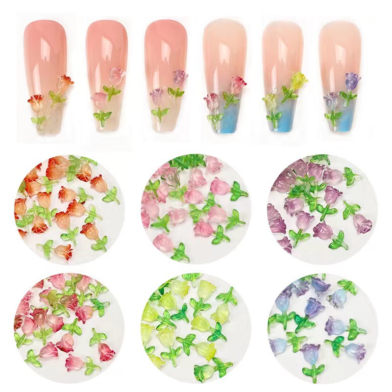 Red popularidad tulipán joyas de manicura luz nocturna tulipán resina tridimensional DIY accesorios de uñas