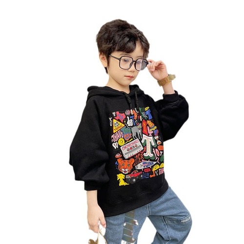 Men's Hooded Sweatshirt Spring and Autumn Style 2024 New Children's Stylish Hooded Padded Winter Outfit for Middle Children Loose Children's Fashion Clothing