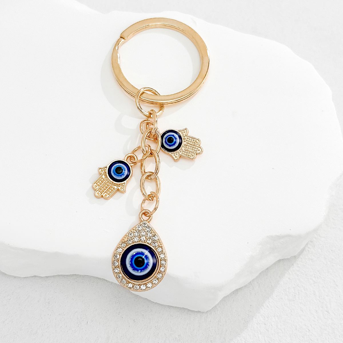Cross-Border Hot Sale New Heart-Shaped Palm Water Drop Evil Eye Pendant Accessories Keychain Key Ring Manufacturer_voghion.com