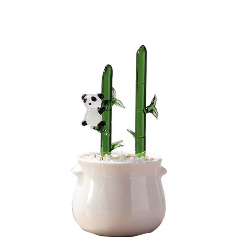 Zibo Blue Glass Creative Plant Pot Small Ornament Bamboo Welcome Pine Chinese Style Office Desk Glass Craftsmanship