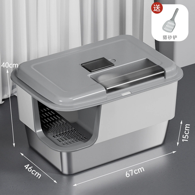 Big Mac corredor de acero inoxidable lavabo de arena para gatos anti-spillado tipo semi-cerrado inodoro de plástico para gatos anti-odor artículos para mascotas