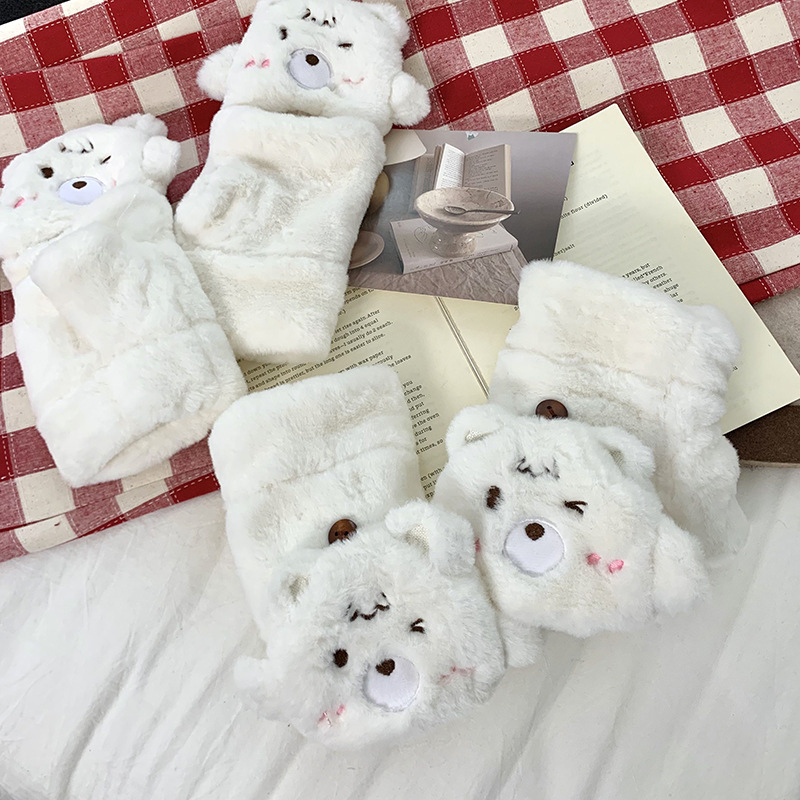 Guantes de peluche para mujeres otoño y invierno nuevo engrosado peludo flap cartón espinado guantes de dedo de caballo de caballo de caballo de orejas de conejo
