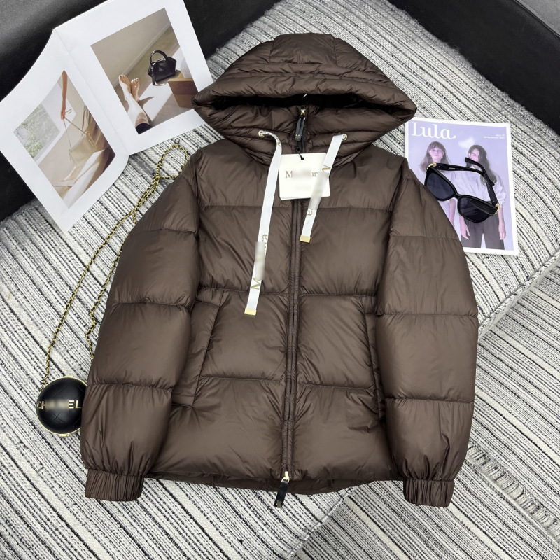 南油女装2025年秋冬Max*新款面包服字母提花抽绳连帽鹅绒羽绒服女|undefined