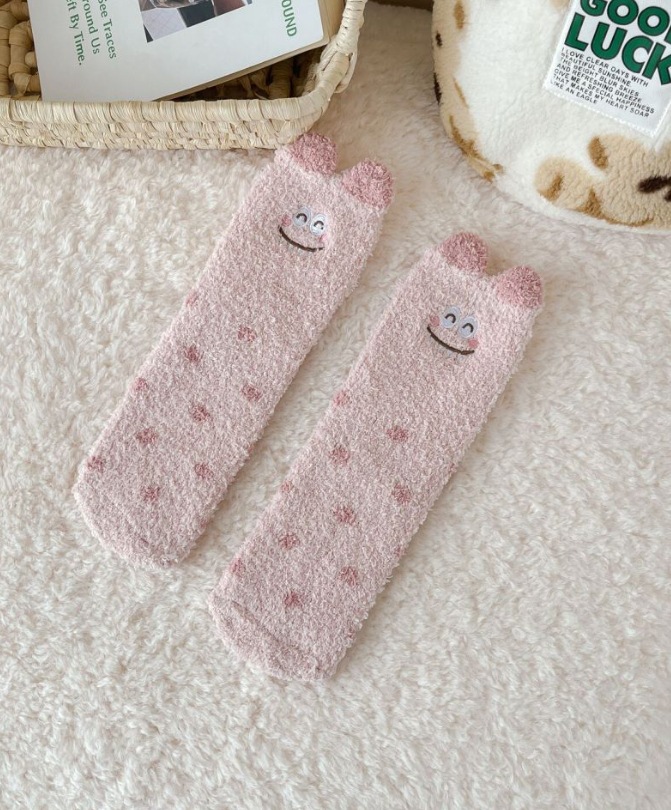 Calcetines de Piso de Terciopelo Coral de Poliéster Antiolor y Bordados para Invierno