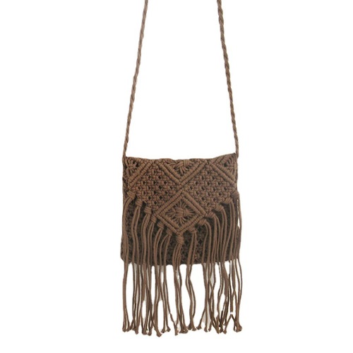 Manufacturer cotton thread small square bag hand-woven bag tassel flip shoulder crossbody bag beach bag summer women's bag