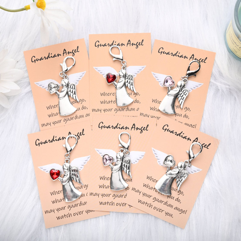 Cross-Border Hot Selling Guardian Angel English Blessing Card Diamond Angel Girl Keychain Cute Simple Holiday Pendant Cross-Border Hot Selling Guardian Angel English Blessing Card Diamond Angel Girl Keychain Cute Simple Holiday Pendant