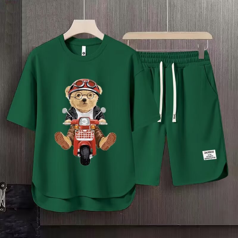 Men's Clothing 2024 Waffle Casual Summer Suit Men's Loose Teen Short sleeved T shirt Shorts Handsome Two piece Suit_maomaolike.com