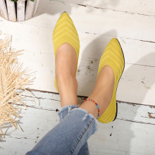 韩版外贸针织透气浅口平底单鞋女跨境大码百搭飞织尖头懒人工作鞋