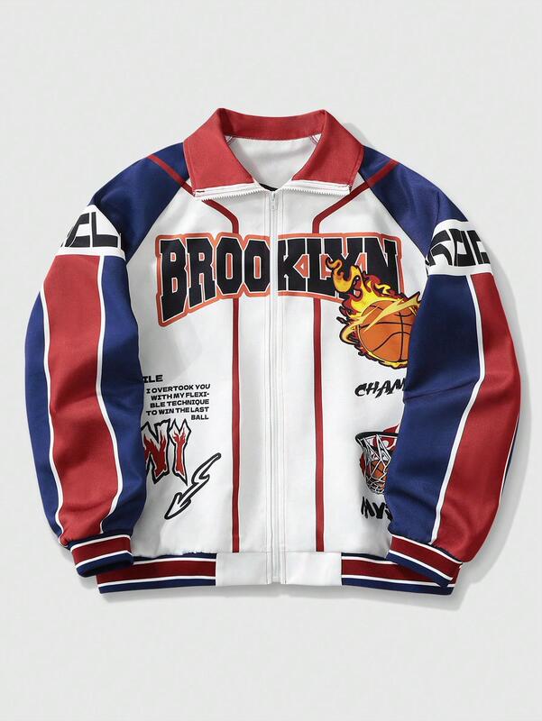 Men's European and American Style Casual Jacket 2025 New Contrast Color Basketball Element Fashionable Breathable Versatile Jacket