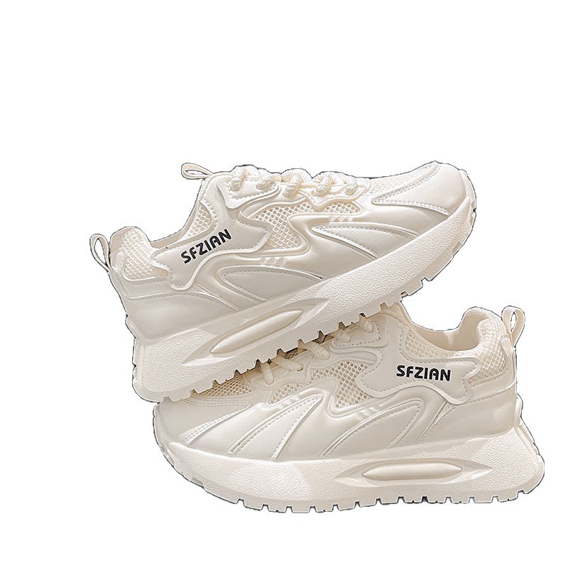 Red zapatos blancos para mujeres 2026 nuevo verano transpirable deportivo ocio suela gruesa aumentó la altura universal zapatos de moda de mujeres
