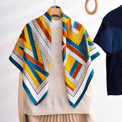 新品時髦絲巾麻花紋撞色90絲巾 大方巾時尚休閒旅遊防曬絲巾批發