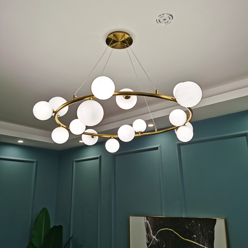 Living Room Chandelier for Duplex Villa, Duplex Building, High-Ceiling Lobby, Dining Room, Bedroom, Light Luxury Style, Glass Lampshade, Whole House