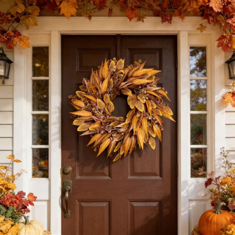 Cross-Border Autumn Artificial Flower Wreath with a Fall Vibe for American-Style Home Front Door Decoration Cross-Border Autumn Artificial Flower Wreath with a Fall Vibe for American-Style Home Front Door Decoration