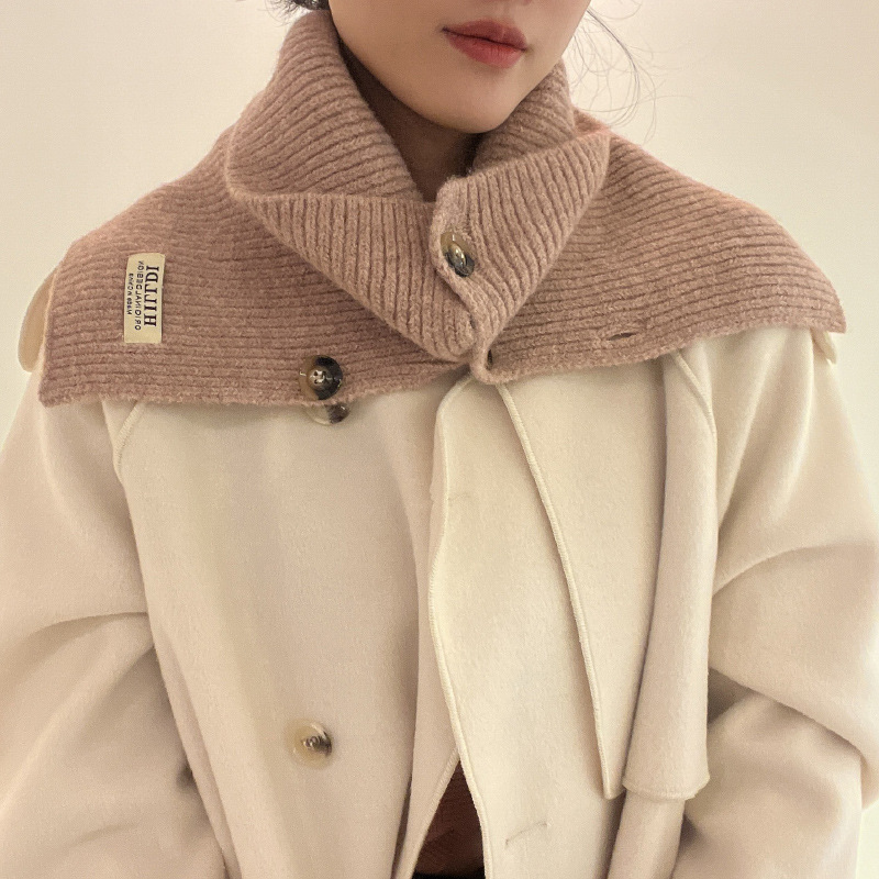 Otoño y invierno coreano de cuello alto chaqueta de lana de punto botón de cuello para mujeres caliente de color sólido cuello abierto cuello falso